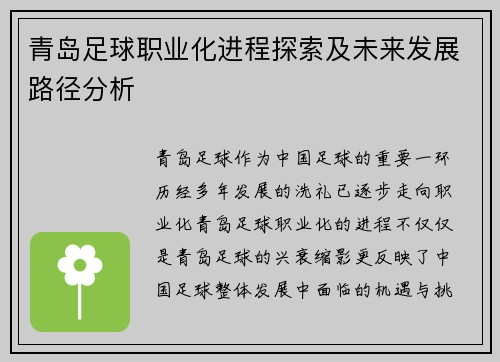 青岛足球职业化进程探索及未来发展路径分析